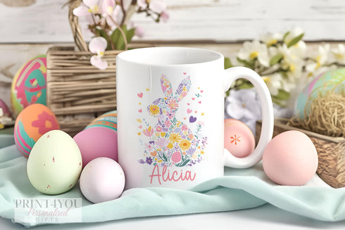 Personalised Floral Bunny Rabbit Mug - Unique Easter Gift Idea