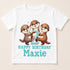 A white t-shirt with a cartoon image of three otters and the number "2" on it, along with the text "Happy Birthday Maxie".