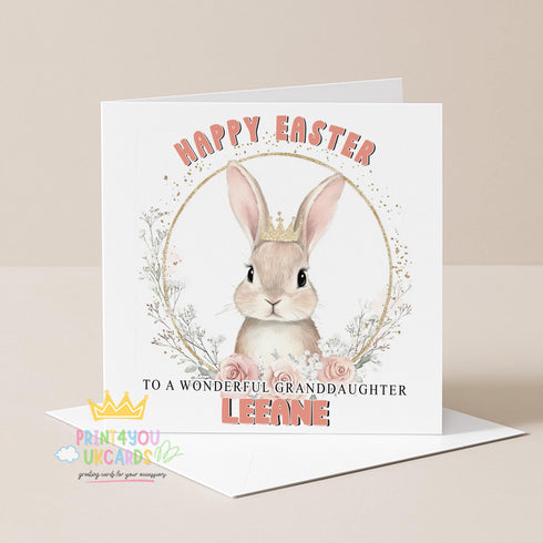 Personalised Easter Card - Custom Name Bunny Easter Gift With Matching Envelope