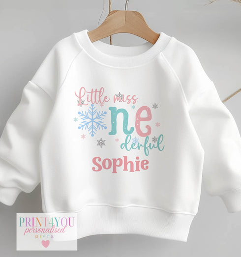 Little Miss ONEDERFUL Outfit – Winter ONEderland Birthday Party Tee With Snowflake Design - 6-12m