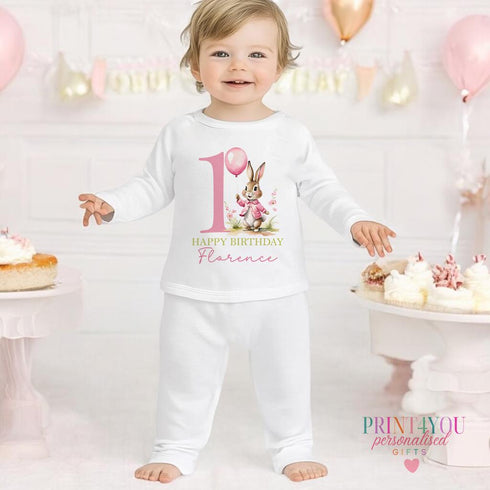 Personalised 1st Birthday Outfit – Soft Cotton Sleepsuit, Vest, Bib & T – Shirt Pink