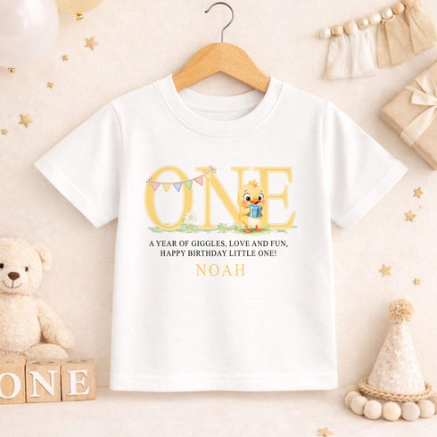 1st Birthday Outfit - Personalised Baby Birthday Vest With Duck Design