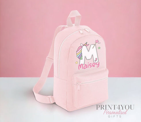 Personalised Kids Backpack, School Rucksack, Nursery Bag, Other colours, Unicorn Initial and name