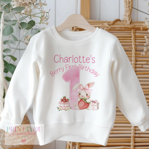 Personalised I Am One Birthday Jumper - Berry Strawberry Sweatshirt for First Birthday Celebration