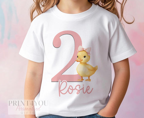 Personalised Duck Birthday T-Shirt for Girls – Any Name and Age – DTG Printed