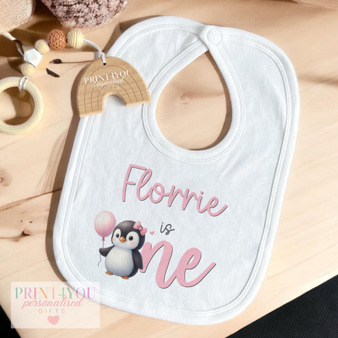 Personalised Penguin 1st Birthday Outfit | Baby Girl Vest, Sleepsuit, T-Shirt, Bib or Pyjama Set | Pink Penguin Birthday Gift