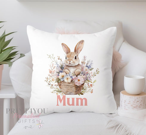 Bunny Rabbit Gift Cushion | Personalised Name Cushion | Gift for Girls | Easter Pillow Gift | Mothers Day Gift Ideas