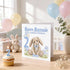 A birthday card for a bunny rabbit, with the text "Happy Birthday to a wonderful Grandson" and the number "2". The card is surrounded by a bunny, balloons, and a cupcake with a lit candle.