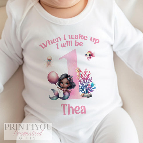 Mermaid Personalised 'When I Wake Up I Will Be One' Sleepsuit & Vest - 1st Birthday Outfit
