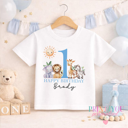 Personalised 1st Birthday Outfit – Safari Baby Boy Vest Bodysuit Cake Smash Set
