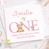 Square greeting card showing the girl's 1st birthday card design