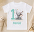 Personalised first birthday t-shirt with party elephant design and custom name printed on soft cotton