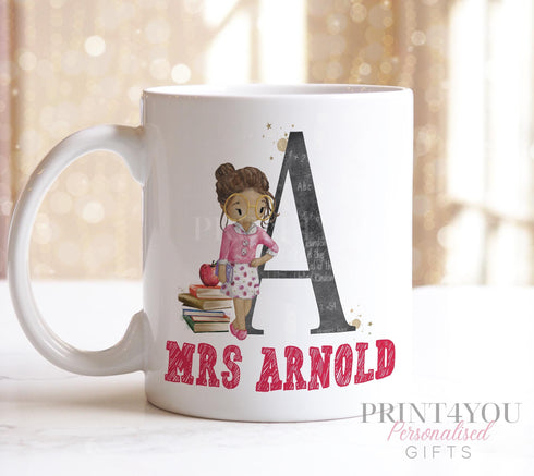 Personalised Teacher Mug – Unique Thank You Gift For Female Teacher – Custom Ceramic Cup - Red handled Mug