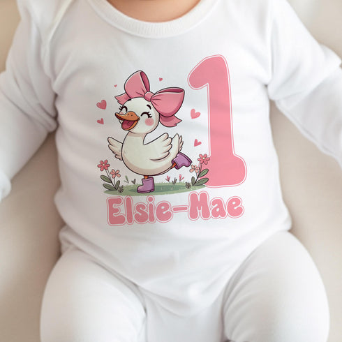 Personalised 1st Birthday Silly Goose | Baby Vest, T-Shirt, Sleepsuit or Bib | Goose Design | Girl Birthday Outfit | Gift for Baby Girl