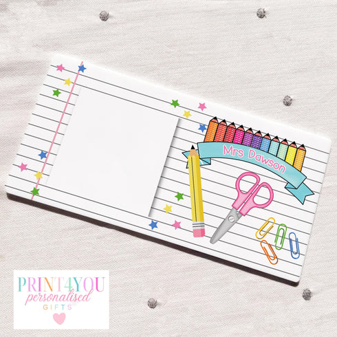 Personalised Teacher Gift, Acrylic Plaque with Sticky Note Pad - Desk Gift, End of Term Gift Ideas