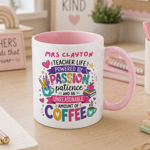 Personalised Teacher Mug – Funny Coffee Mug for Teachers – Custom Name Gift UK - Full white mug
