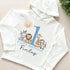 1st Birthday Safari Personalised Lightweight long-sleeved t-shirt with hood - Super Soft cotton jersey top, Numbers 1-5