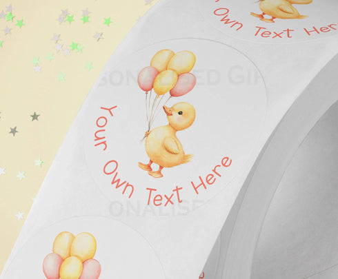Personalised Yellow Duck Stickers - 5cm High Gloss smudgeproof for Party Bags Gifts, Duck Pink balloons