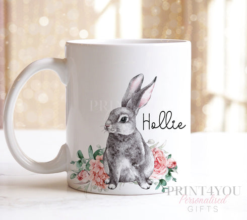Personalised Easter Bunny Mug with Flowers Heartwarming Gift for Grandparents and Her
