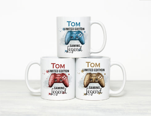 Gold Gaming Controller Mug – Personalised Limited Edition Ceramic Coffee Cup - Red