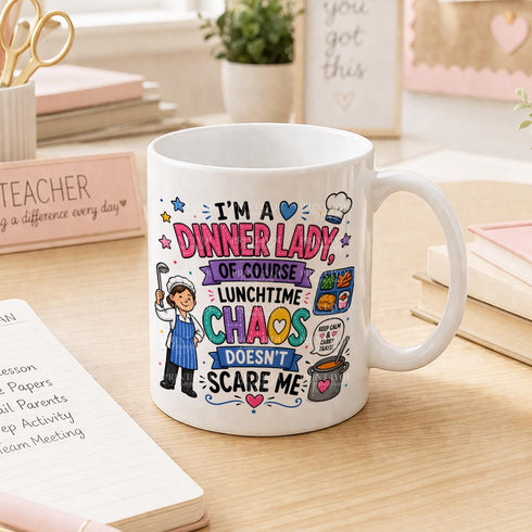Dinner Lady Mug – Funny School Lunch Mug – Staff Room Gift, Dishwasher Safe