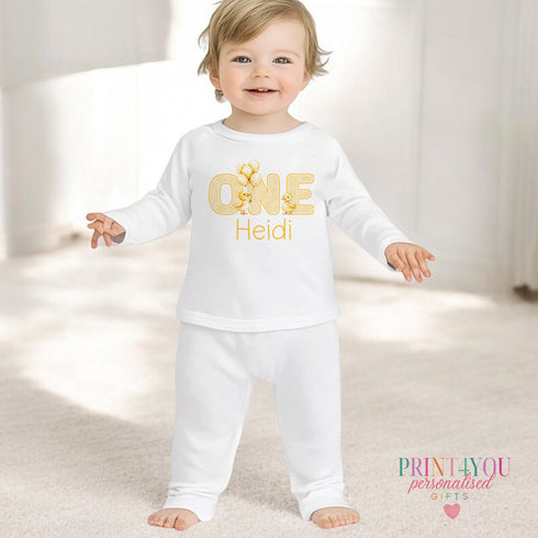 Personalised First Birthday Baby Pyjamas – 100% Cotton - Yellow Duck ONE