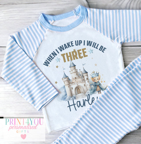 Personalised Blue striped Boys Pyjamas - Little Prince When I Wake Up