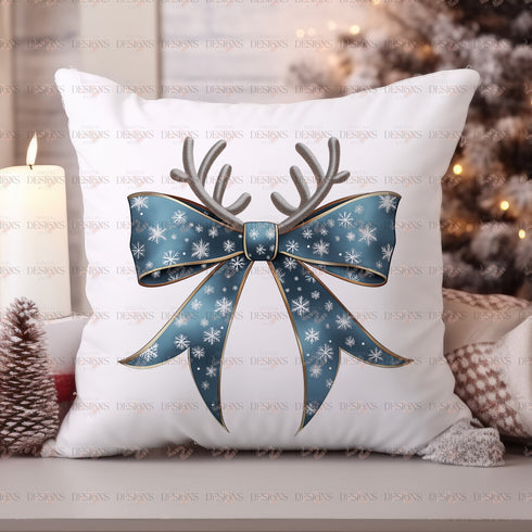 Blue Reindeer Bow Digital PNG Design