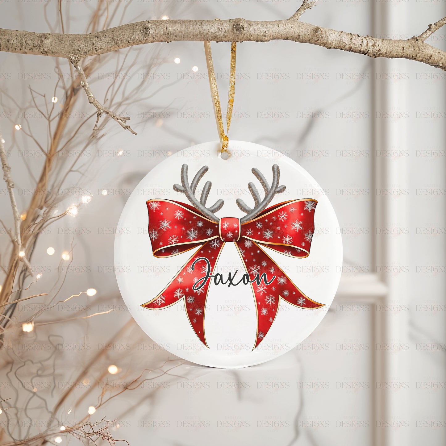 Reindeer Bow PNG Digital Artwork Download – Red Gold Christmas Clipart Design