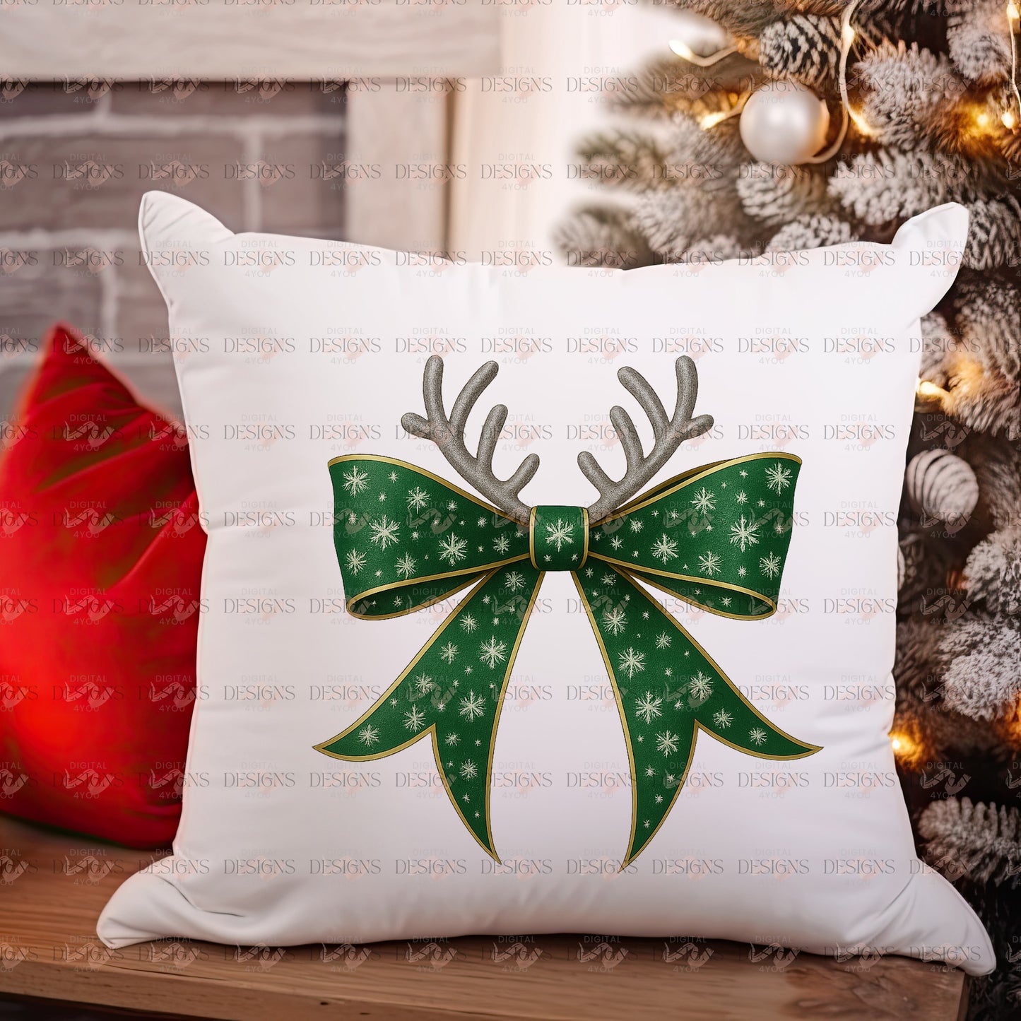 Christmas Reindeer Bow – Green Festive Digital Artwork PNG Design