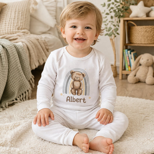 Personalised Baby Romper with Name – Teddy Bear Sleepsuit, Custom Baby Grow, Newborn Gift Outfit, Baby Shower Gift - Vest
