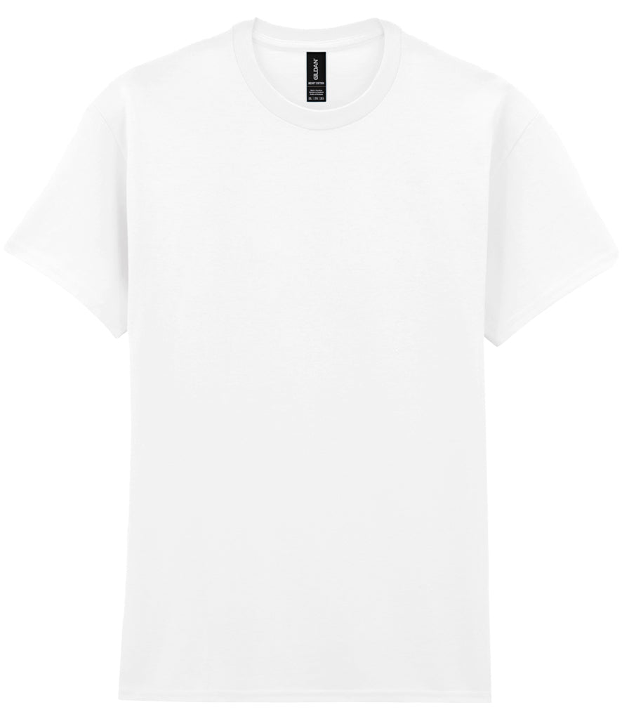 White heavy cotton T-shirt shown front-on, available for logo branding.