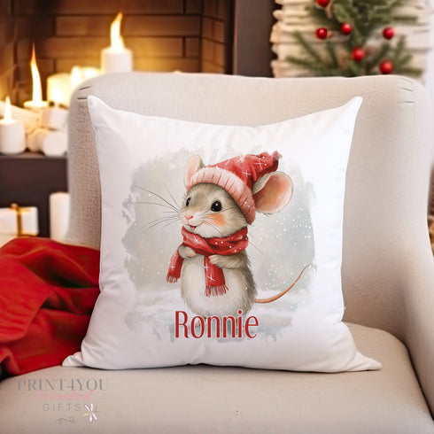 Personalised Christmas Mouse Cushion Cover | Super Soft and Fully Washable | Gift for Him or Her