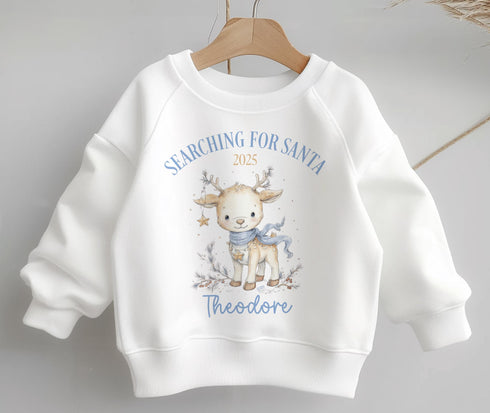 Personalised 'Searching for Santa' Kids Christmas Shirt or Jumper - Reindeer Design
