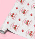 a repeating pattern of strawberries and bows on a white background.