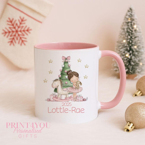 Personalised Christmas Mug - Pink Ballerina Festive Ceramic Cup with Custom Name
