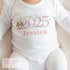 Personalised Baby Sleepsuit Bib Set - Born in 2025 Pink Rabbit Newborn Gift