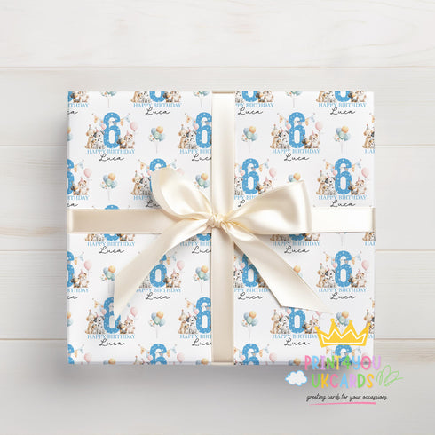 Personalised Birthday Wrapping Paper - Custom Name Age 6 Dog Birthday Gift Wrap