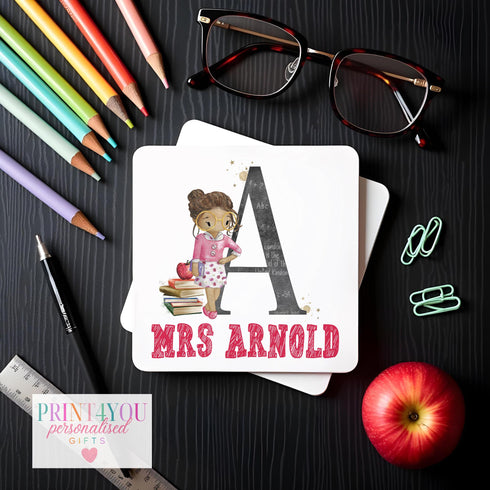 Custom Teacher Thank You Coaster Personalised Name Gift End-of-Year Appreciation Cork Backed