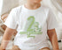 Personalised Dinosaur Birthday T-Shirt ANY AGE - Cotton White Top, Any Age, Green Dinosaur with a large printed number