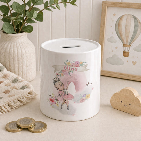 Personalised Ballerina Money Box – Ceramic Coin Bank for Baby Girl Gift - No thanks