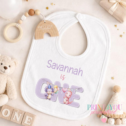 Personalised 1st Birthday Outfit – Purple Dinosaur Cake Smash Baby Girl Top