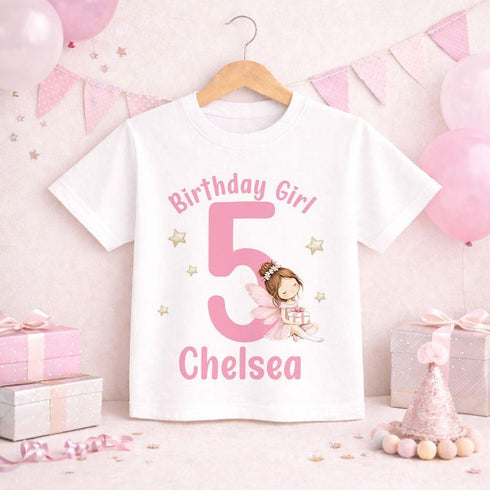Personalised Fairy Birthday Shirt – Custom Name Girls Birthday T – Shirt Pink Fairy Design - 6-12 months