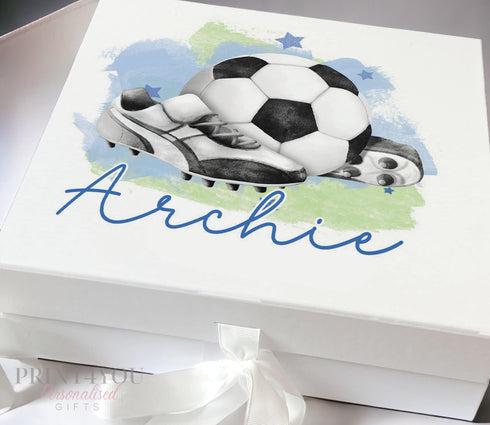 Personalised Football Keepsake Box with Ribbon Tie - Pink or Blue Perfect Birthday Gift for Boys or Girls