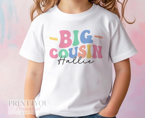Promoted to Big Big Cousin Pastel Design White Cotton T-Shirt - Girl New Baby Cousin