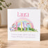 Personalised unicorn rainbow birthday card with pastel colours and custom name, magical girls birthday card