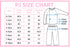 The image is a size chart for children's clothing, including a table with measurements and corresponding clothing items such as shirts and pants.