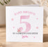 A birthday card with the number 5 and the text "Happy Birthday to a Gorgeous Daughter Lara" printed on it.