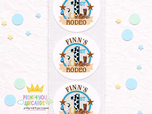 Printed first birthday stickers shown as wrapping paper