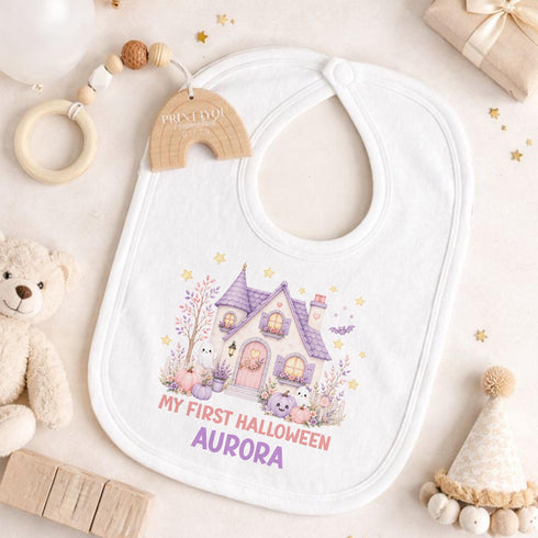 Personalized Baby Halloween Outfit, Pink Purple Ghost House Vest